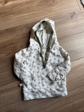 Childhoods Cream Hoodie with Olive Trim and Button Henley
